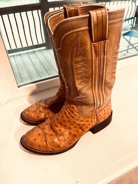 Men's Ostrich Leather Cowboy Boots - Tan